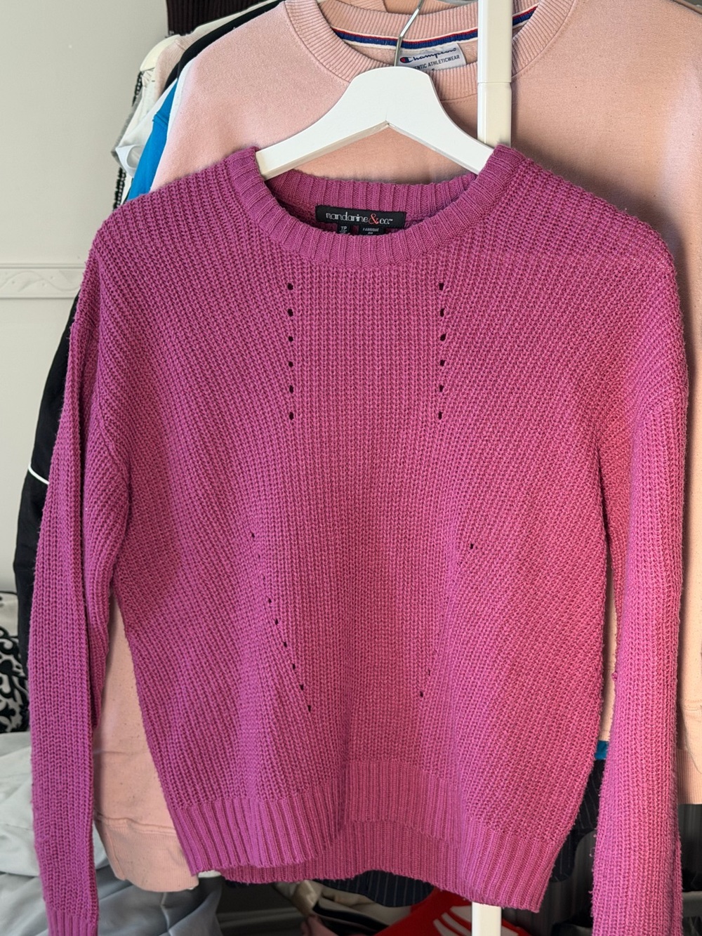 Ribbed Crewneck Sweater - Bright Pink